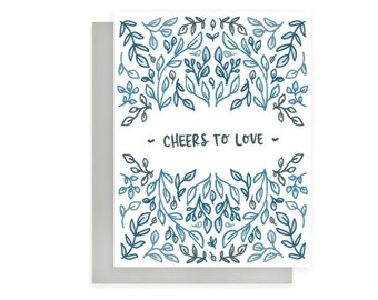 Wedding Card - Cheers to Love Card | Nature Inspired Floral Card, English Garden, Husband Wife, Engagement Card, Anniversary, Bridal Shower