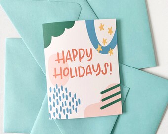 Happy Holidays Card | Bright Geometric Shapes, Colorful Abstract Geo Card, Modern Merry Christamas Card
