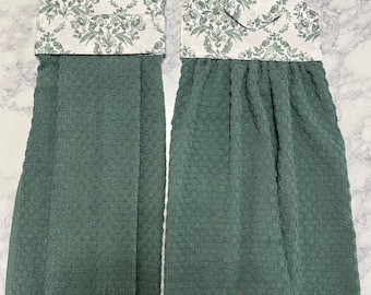Hanging Kitchen Towels, Green Flowers Top  and Hanging Kitchen towels, Hanging Towels ,Kitchen Hand Towels, Kitchen Tea Towels