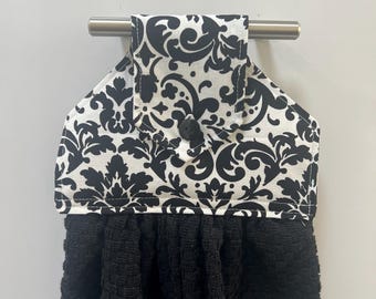 Hanging Kitchen Towels Black & white Top Towels Button Top Kitchen Towels
