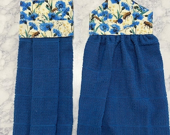 Hanging Kitchen Towels Blue Flowers Top  and Hanging Kitchen towels, Hanging Towels ,Kitchen Hand Towels, Kitchen Towel , Hanging Cup towel