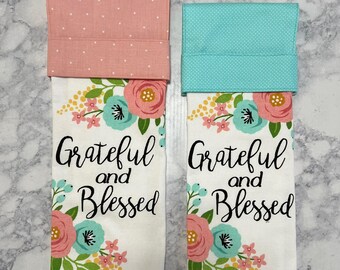 Grateful, Blessed and Hanging Kitchen towels, Hanging Towels ,Kitchen Hand Towels, Kitchen Tea Towels , Hanging Cup towel