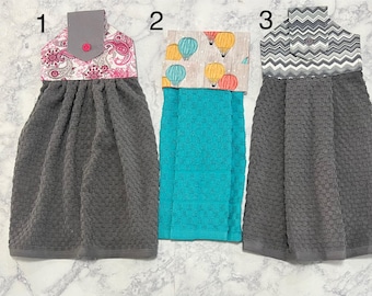 Hot Air Balloon  and pink and Gray paisley Top and Hanging Kitchen towels, HangingTowels Kitchen Hand Towels Kitchen Tea Towels