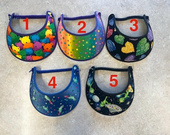 Ladies sun visor Multi strip visor Multi color dots visor Butterfly visor  Sun visor Ladies sun visor, Lightweight visor fabric visor