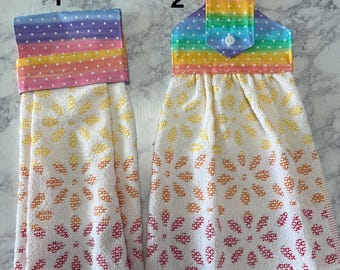 Rainbow  Top and Hanging Kitchen towels, Hanging Towels ,Kitchen Hand Towels, Kitchen Tea Towels , Hanging Cup towel