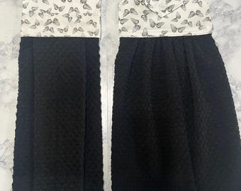 Black and white Butterflies Top and Hanging Kitchen  towels, Hanging Cup Towels, Kitchen Hand Towels ,Kitchen Tea Towels