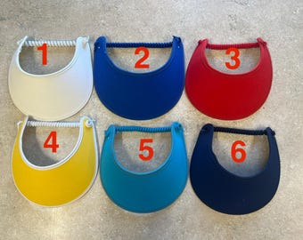 White visor, Black visor, Red visor, Yellow visor, Navy visor, Blue visorSolid color sun visor with fabric trimmed edges ,light weight Visor
