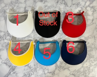White visor, Black visor, Red visor, Yellow visor, Navy visor, Blue visorSolid color sun visor with fabric trimmed edges ,light weight Visor