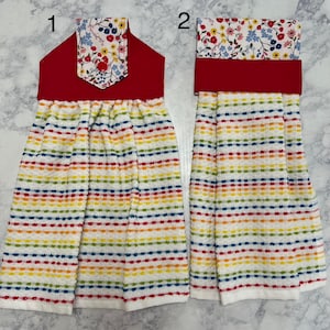 Flowers on Red Top  and Hanging Kitchen towels, Hanging Towels ,Kitchen Hand Towels, Kitchen Tea Towels , Hanging Cup towel