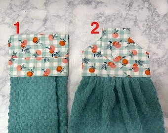 Peach Top and Hanging Kitchen towels, Hanging Towels ,Kitchen Hand Towels, Kitchen Tea Towels , Hanging Cup towel
