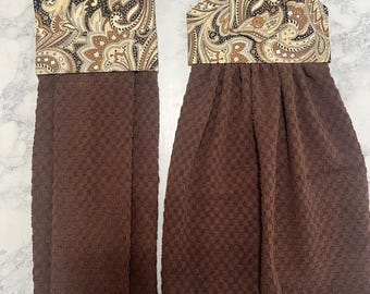 Hanging Kitchen Towels, Brown & Tan Top  and Hanging Kitchen towels, Hanging Towels ,Kitchen Hand Towels, Kitchen Tea Towels