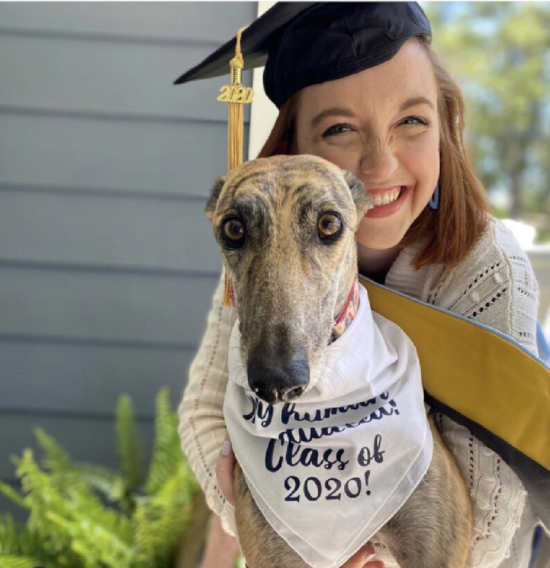 Personalized Seniors 2021 Graduation Dog Bandana with Name Custom Unique Pet Dog Bandana Cotton Gold Dog Collar for Sister Graduate