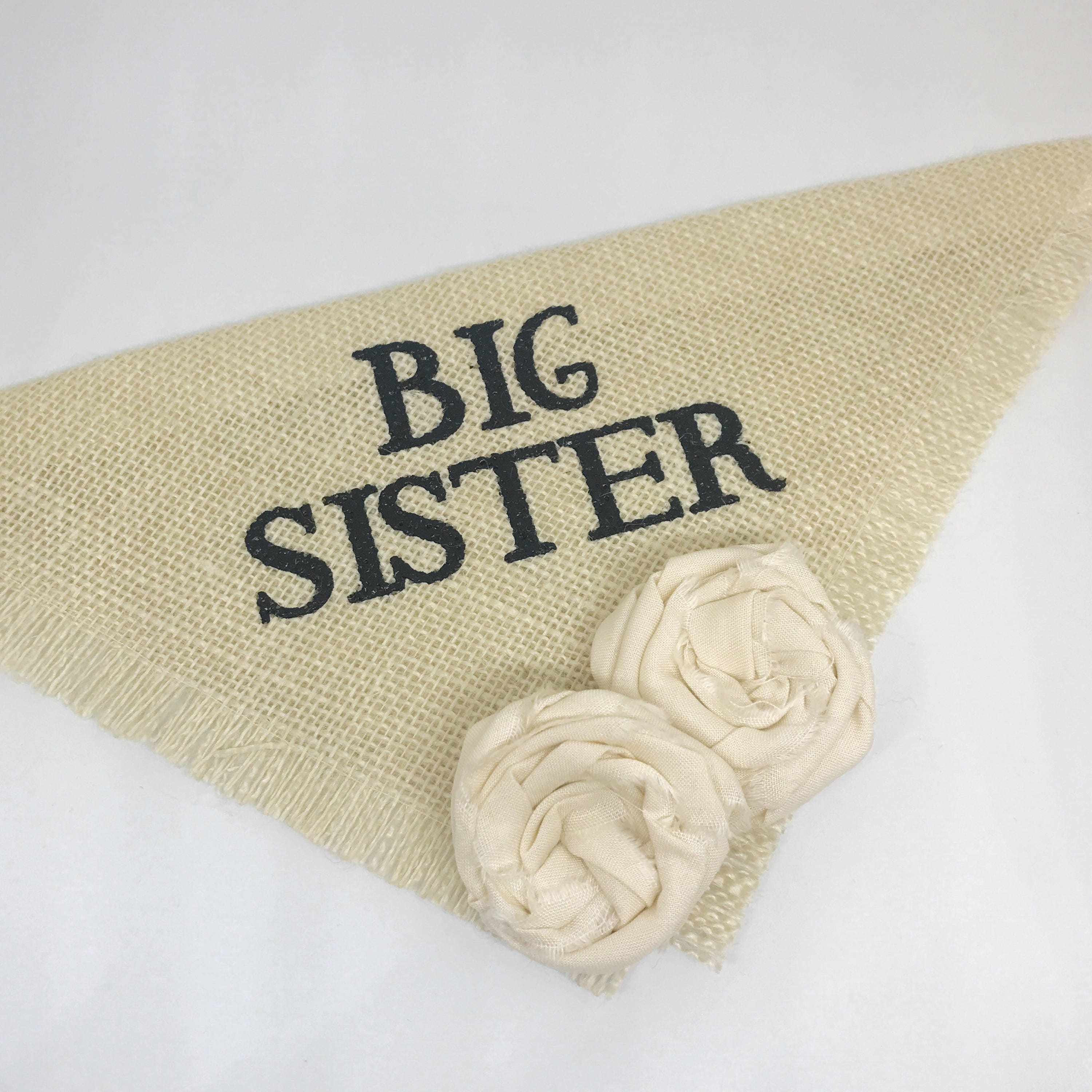 Big Sister Dog Bandana in Ivory Burlap Dog Collar with Fabric Etsy