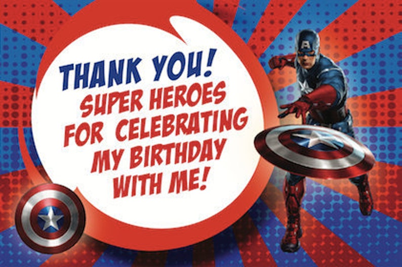 Captain America Birthday Thank You Captain America Thank You Card ...