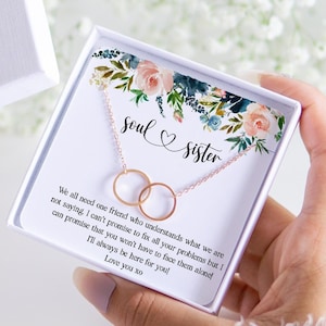 Rose Gold Seele Schwester Halskette Geschenk Nachricht Karte Schmuck für Best Friend Unity Link Unbiologische Schwester Freundschaft Geschenk Box Sorority