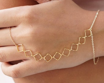 Gold Diamond Slave Bracelet Ring Finger Bracelet Hand Chain Bracelet Handlet Coachella Delicate Bracelet Chain Ring Bracelet Festival