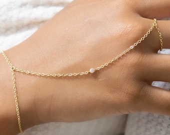 Pink Hand Chain Bracelet Boho Aesthetic 14K Gold Filled Ring Bracelet Waterproof Hand Harness Dainty Finger Bracelet Women Jewellery Present