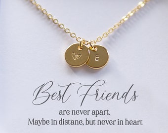 Personalized Initial Necklace, Best Friend Birthday, Moving Away Gift, Long Distance Friendship, True Friends are never apart, Message Card