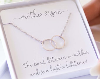 Mother Son Necklace Gift Box, Mothers Day Gift, Silver Infinity Necklace, 2 Linked Circles Necklace, Boy Mom Necklace Quote Card, Birthday