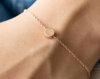 Dot Bracelet Rose Gold Friendship Bracelet Dainty Chain Bracelet Circle Personalized Bracelets for Women Birthday Gift Stamped Initial Wife