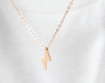 Rose Gold Lightning Bolt Charm Necklace Rose Gold Dainty Necklace Storm Necklace Layering Necklace Thunder Necklace Weather Necklace