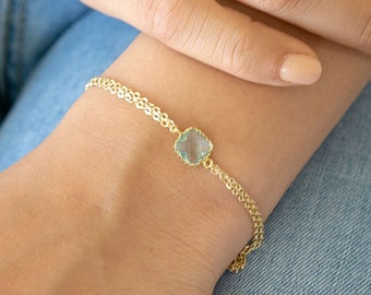 Gold Aquamarine Bracelet 30th Birthday Gift Gold Birthstone Bracelet March Bracelet Femme Best Friend Birthday Gift Aquamarine Jewelry