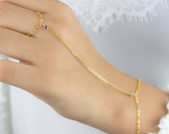 Gold Amethyst Slave Bracelet February Birthstone Bracelet Gold Hand Chain Sister Birthday Gift Gold Hand Harness Aquarius Jewelry Gift