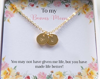 Gold Personalized Necklace for Bonus Mom, Gift from Daughter, Message Card Jewelry for Mother’s Day, Custom Unbiological Mum Message