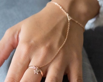 Bracciale schiava stella in oro rosa Maniglia da polso con dito Anello regolabile Bracciale a catena a mano Gioielli Lariat Bracciali Sahmeran Regalo di compleanno