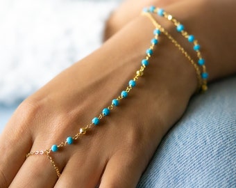 Turquoise & Gold Pyrite Rosary Slave Bracelet, Turquoise Bracelet Women, December Birthstone Bracelet, Birthday Gift for Sister, Unique Gift