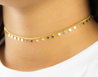 Tiny Star Gold Choker Necklace for Women Gold Star Dangle Choker Thin Chain Choker Gold Adjustable Choker Simple Chain Choker BFF Gift
