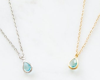 March Birthstone Aquamarine Necklace Dainty Gold Necklace Silver Chain Necklace Birthstone Necklace for Mom Best Friend Birthday Gift