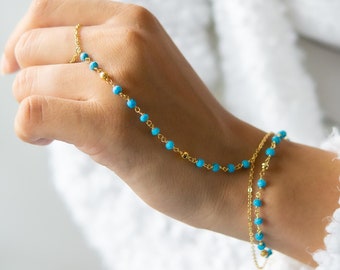 Turquoise & Gold Pyrite Rosary Slave Bracelet Turquoise Bracelet Women December Birthstone Bracelet Birthday Gift for Sister Unique Gift