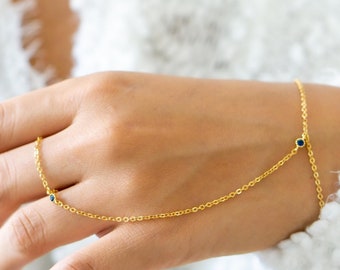 Gold September Slave Bracelet Sapphire Birthstone Bracelet Birthday Gift for Friend Gold Hand Chain Bracelet Sapphire Jewelry for women