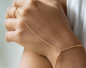 Gold Filled Slave Bracelet Gold Ring Aesthetic Dainty Ring Bracelet for Women Christmas Gift for Girlfriend Hand Chain Bracelet Handlet