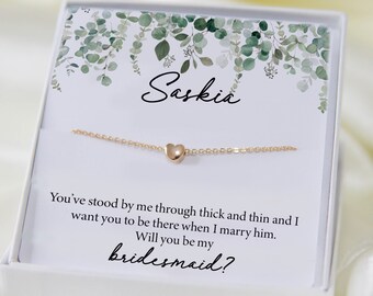 Greenery Bridesmaid Asking Gift Personalized Heart Bracelet Bridal Party Favour Letterbox Present Proposal Jewelry Bridesmaid Charm Bracelet