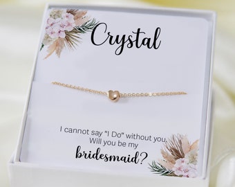 Bridesmaid Proposal Gift Personalized Bridesmaid Request Gold Tiny Heart Bracelet Bridal Party Gift Letterbox Thank You Gift Wedding Favours