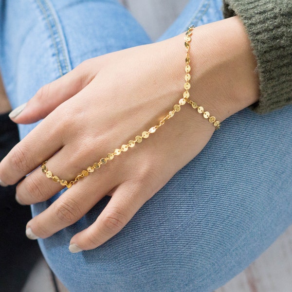 Gold Finger Bracelet Slave Bracelet Coin Bracelet Hand Chain Bracelet Hippie Gypsy Festival Bracelet Bohemian Jewelry Birthday Gift