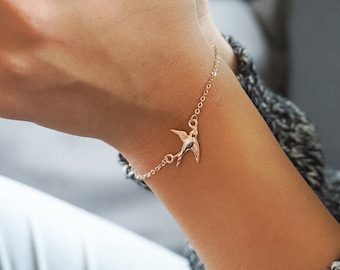 Rose Gold Bird Bracelet Swallow Bracelet Simple Delicate Dainty Wedding Bridesmaids Wanderlust Best Friend Birthday Gift New Mom