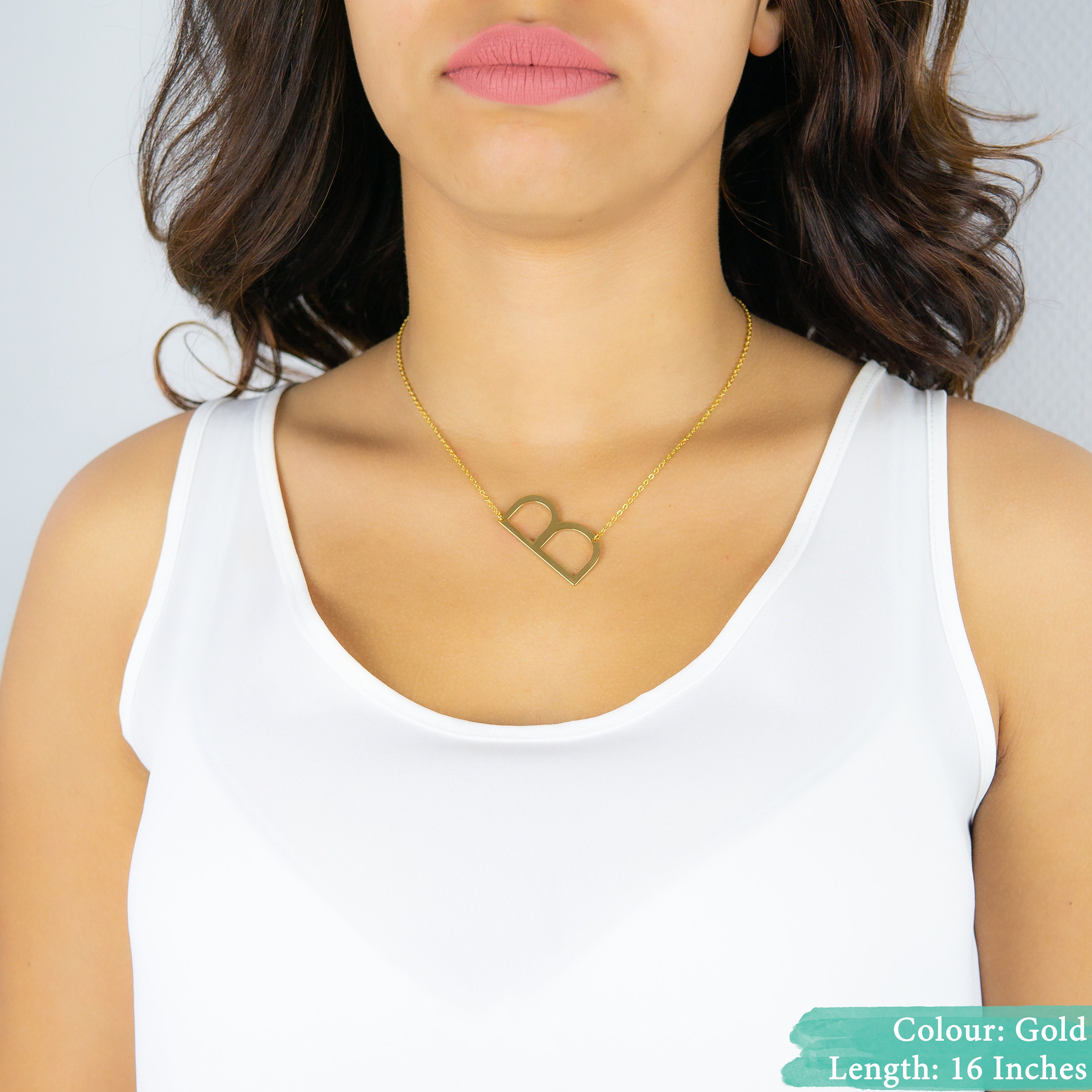 Gold Large Initial Necklace Big Letter Necklace Sideways Etsy