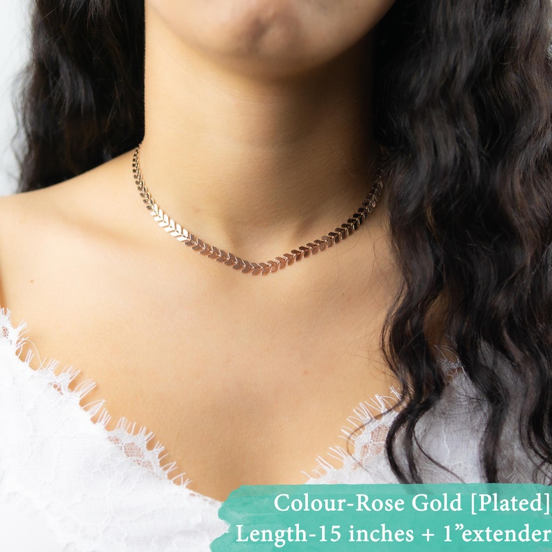 Chevron Necklace Gold Chain Necklace Rose Gold Chain Necklace Silver Chevron Necklace Fishbone Chain Arrow Necklace 30th Birthday Gift image 4