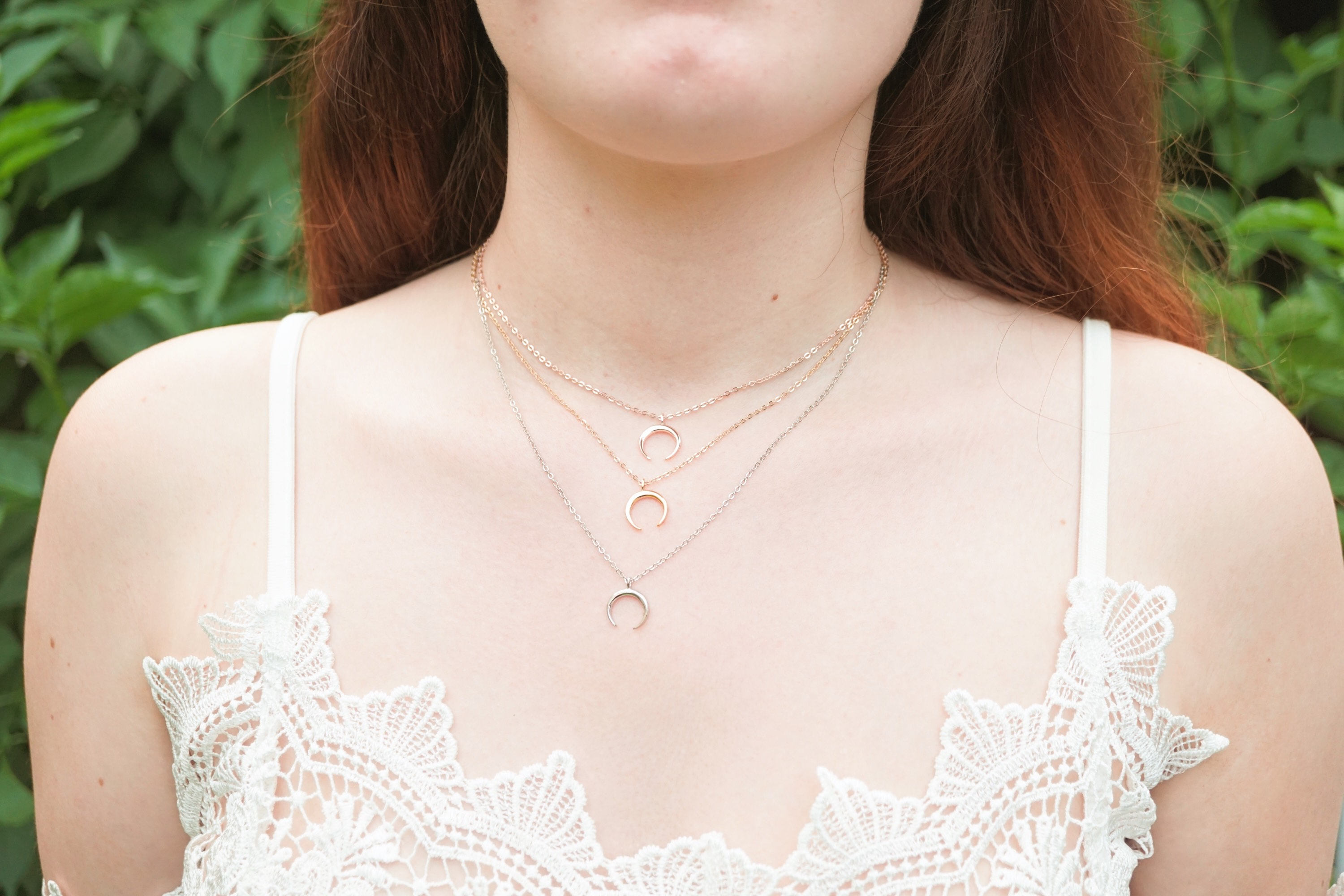 Horn Necklace Upside Down Moon Rose Gold Necklace Half Moon Etsy
