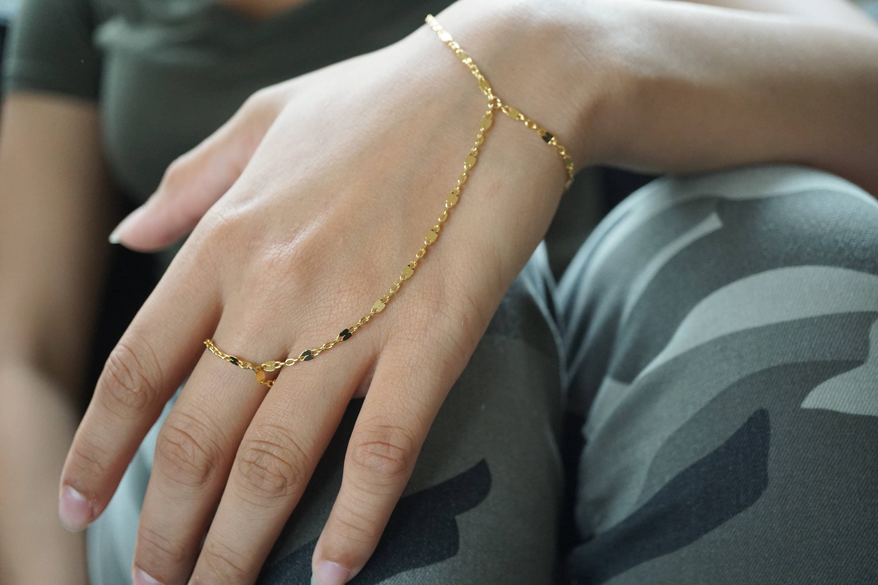 Hand Chain Bracelet Gold Shinny Chain Finger Bracelet Hand Etsy