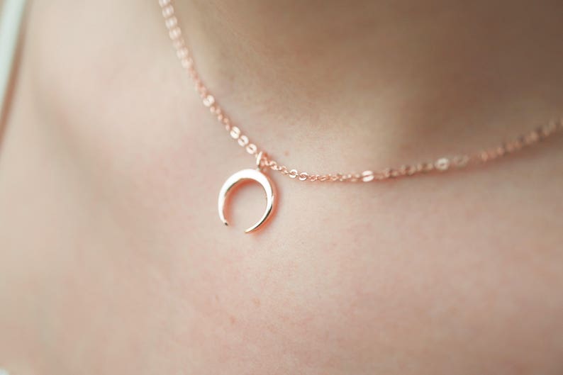 Mothers Day Half Moon Necklace Minimalist Horn Necklace Rose Gold Necklace Upside Down Moon Silver Choker Gold Horn Necklace BFF