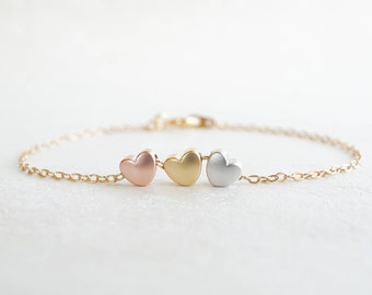 3 Tiny Hearts Everyday Bracelet Rose Gold Bracelet Heart Bracelet Best Friend Birthday Best Selling Items Delicate Bracelet Mom Gift