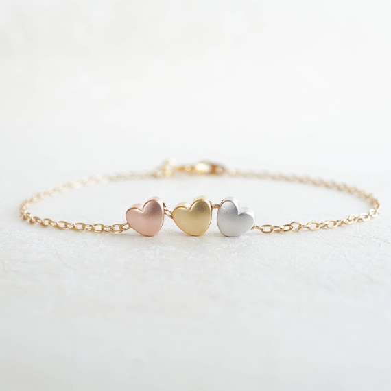 3 Tiny Hearts Everyday Bracelet Rose Gold Bracelet Heart Bracelet Best Friend Birthday Best Selling Items Delicate Bracelet Mom Gift Etsy
