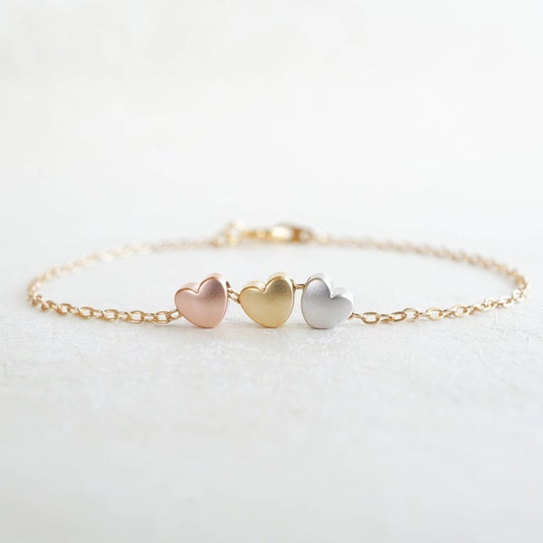 3 Tiny Hearts Everyday Bracelet Rose Gold Bracelet Heart Bracelet Best Friend Birthday Best Selling Items Delicate Bracelet Mom Gift