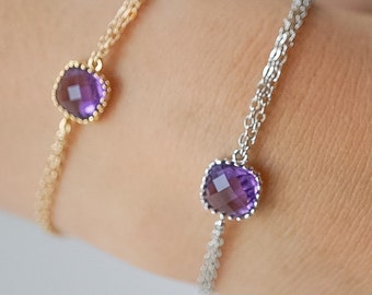 February Birthstone Amethyst Bracelet Godmother Gift Best Friend Birthday Mother In Law gift Silver Delicate Bracelet Sister Wedding