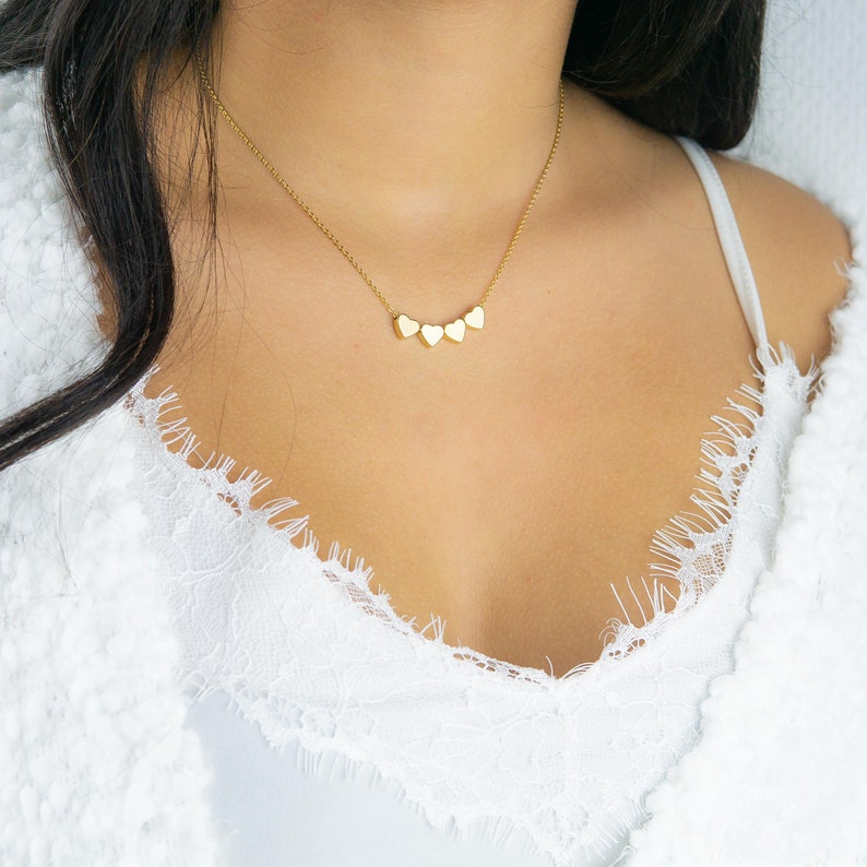 Personalized Heart Necklace 4 Heart Necklace Rose Gold Etsy