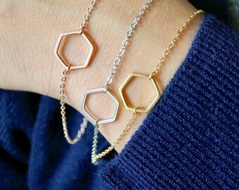 Hexagon Bracelet Rose Gold Silver Gold Mother & Daughter Wedding Gift Best Friend Engagement Meaningful Balance Sentimental Cute